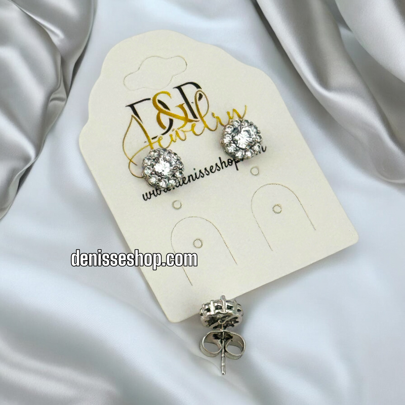 SILVER/ WHITE STONE BLING STUD EARRING E694