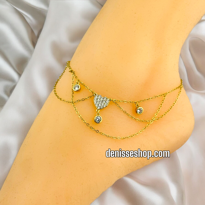 14K HEART ANKLET BRACELET A09