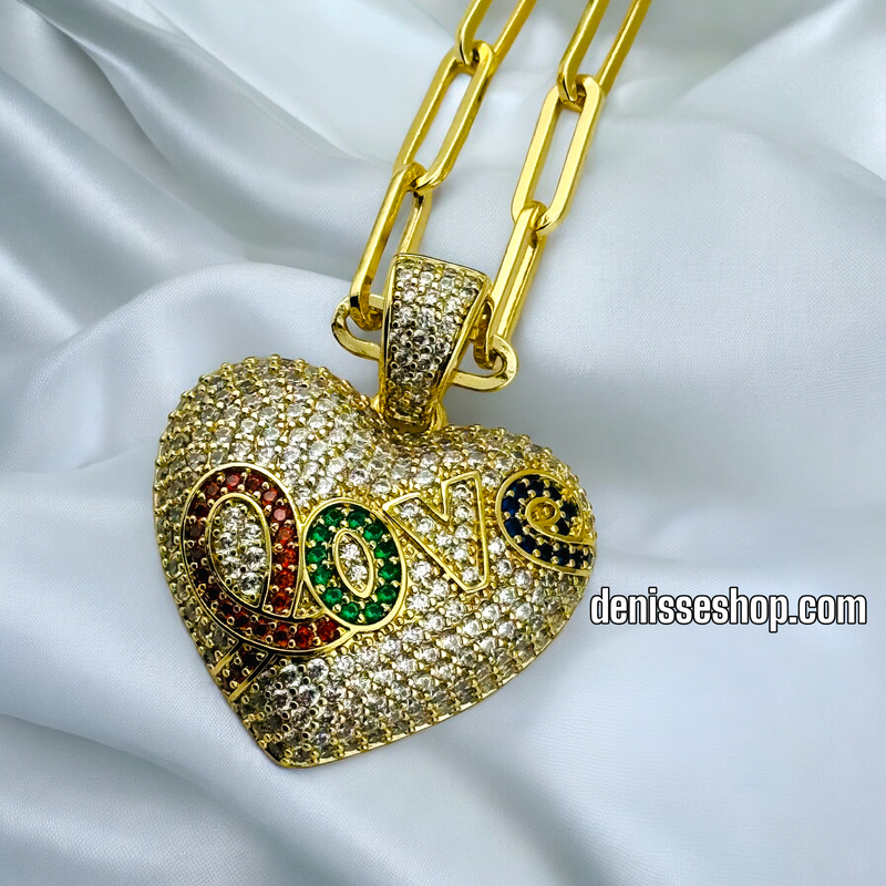 14K MULTI COLOR FASHION HEART/ LOVE NECKLACE P473