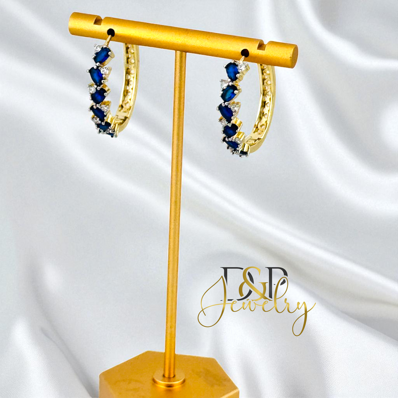 14K GOLD /COLOR STONES 3 VARIANT HOOP EARRING HP828