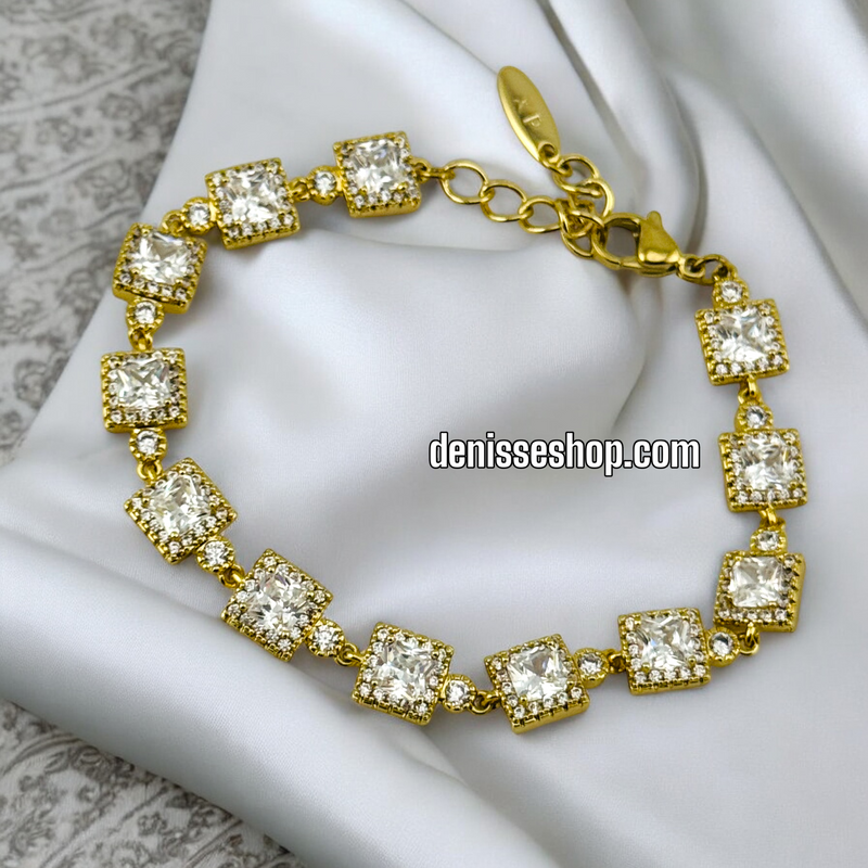 14K / WHITE STONE SQUARES BRACELET  BR511