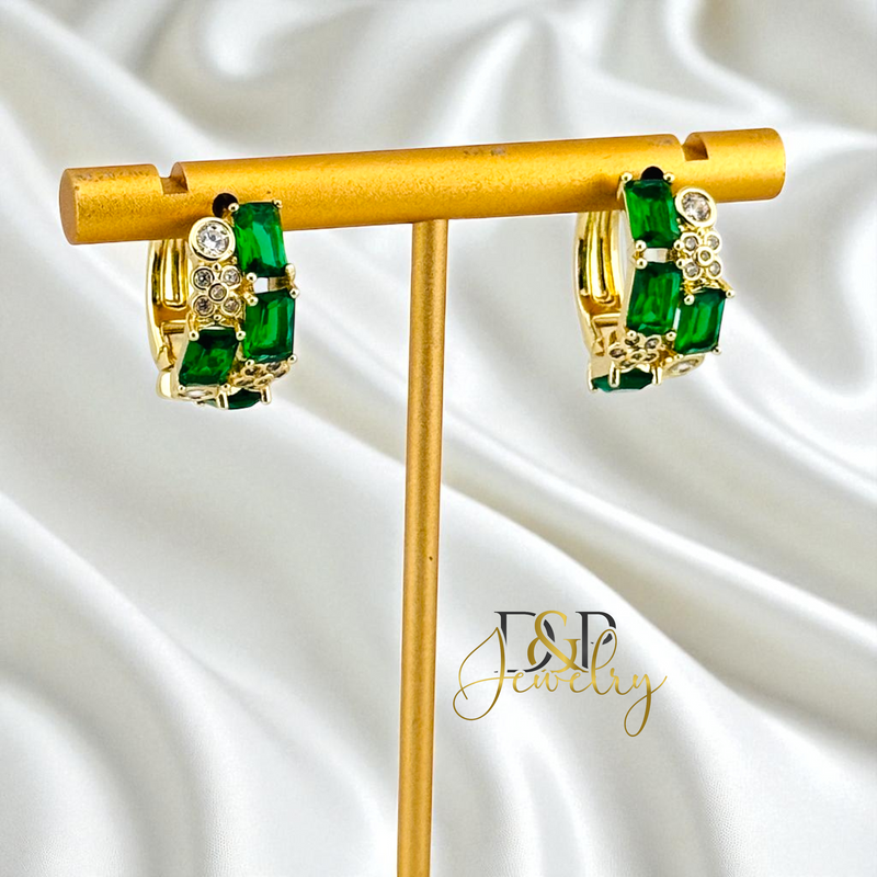 14K GOLD /SHORT COLOR STONES 4 VARIANT HOOP EARRING HP819