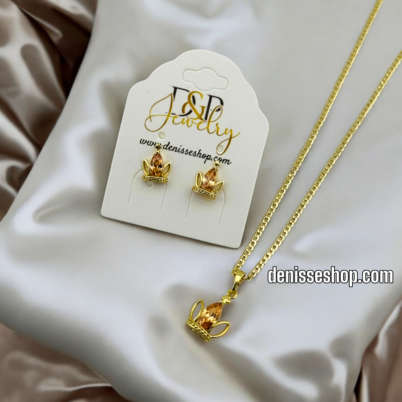 14K WOMAN/GIRL CROWN NECKLACE SET N162