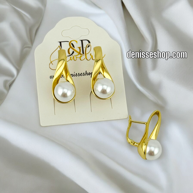 14K GOLD / WHITE PEARL TWIST HUGGIES EARRING E681