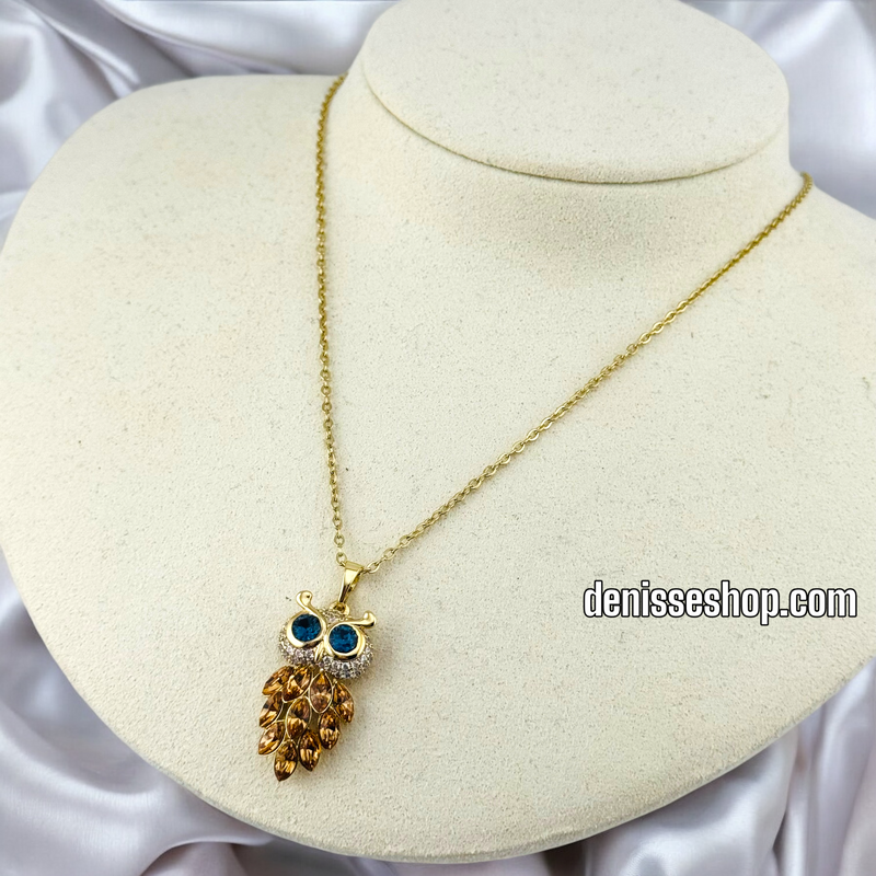 14K GOLD / AMBER OWL NECKLACE  N60