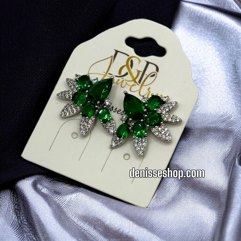 SILVER GREEN EARRINGS E474