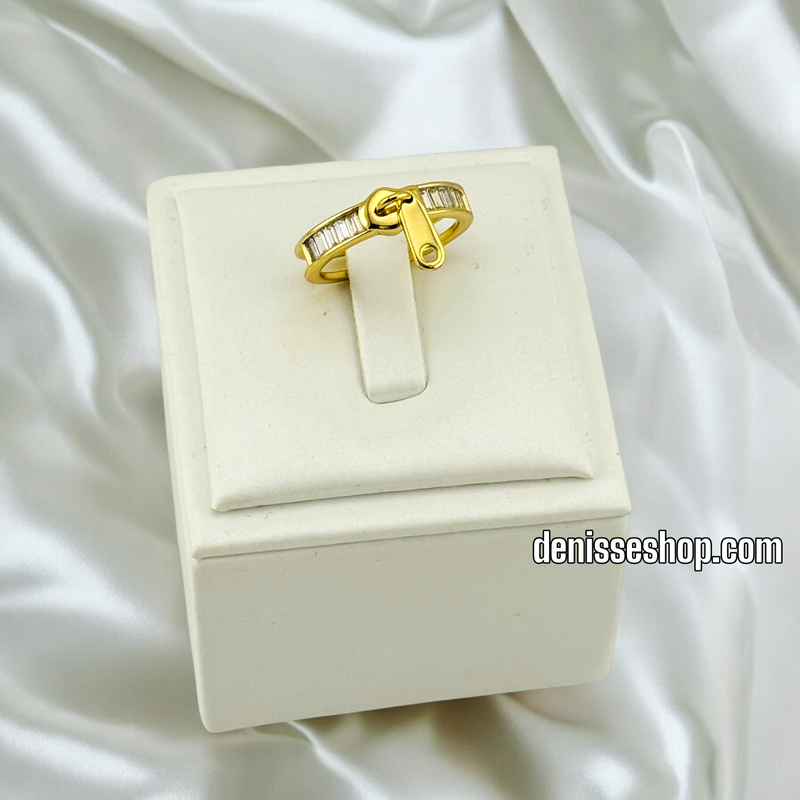 14K GOLD/ WHITE STONE ZIPPER  RING (ADJUSTABLE) RG251