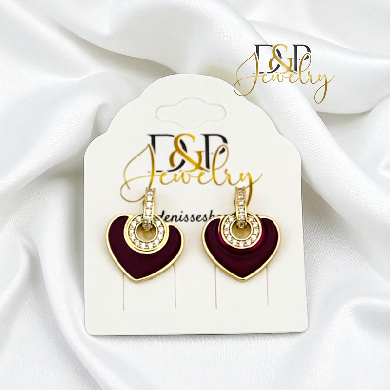 14K RED HEART EARRING E987