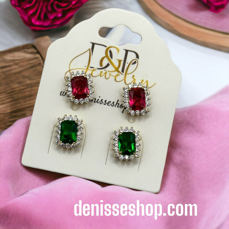 14K Green and Red Stone Earrings E222