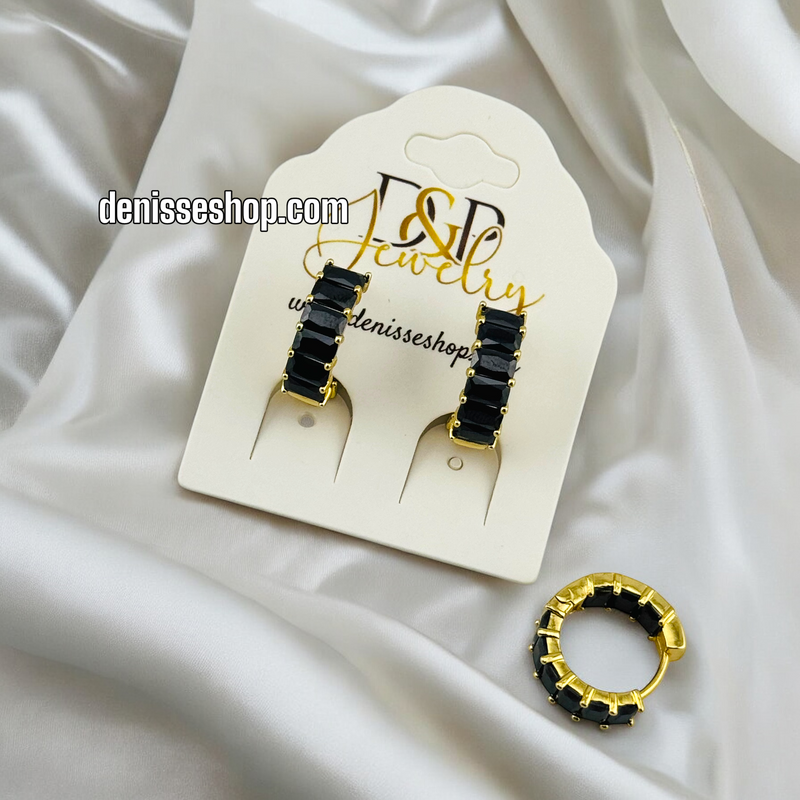 14K BLACK STONE HOOP EARRING HP550