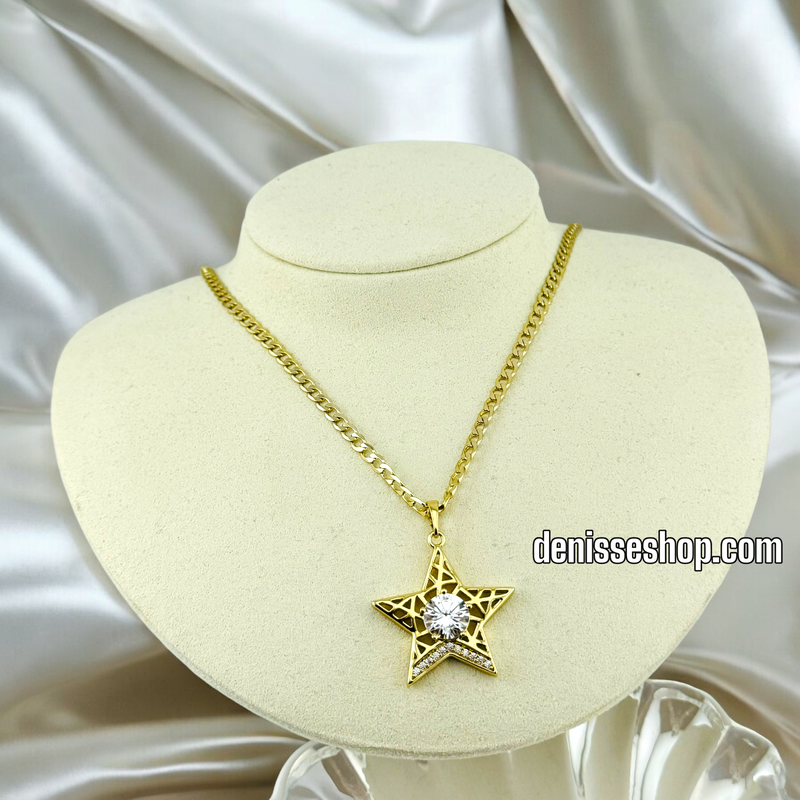 14K GOLD / WHITE STONE STAR PENDANT P489