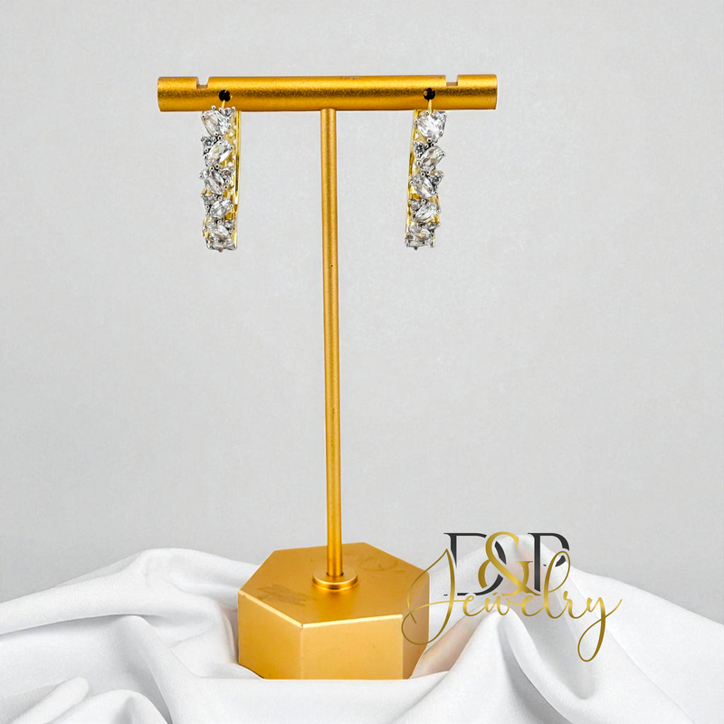 14K WHITE STONE HOOP EARRING HP793
