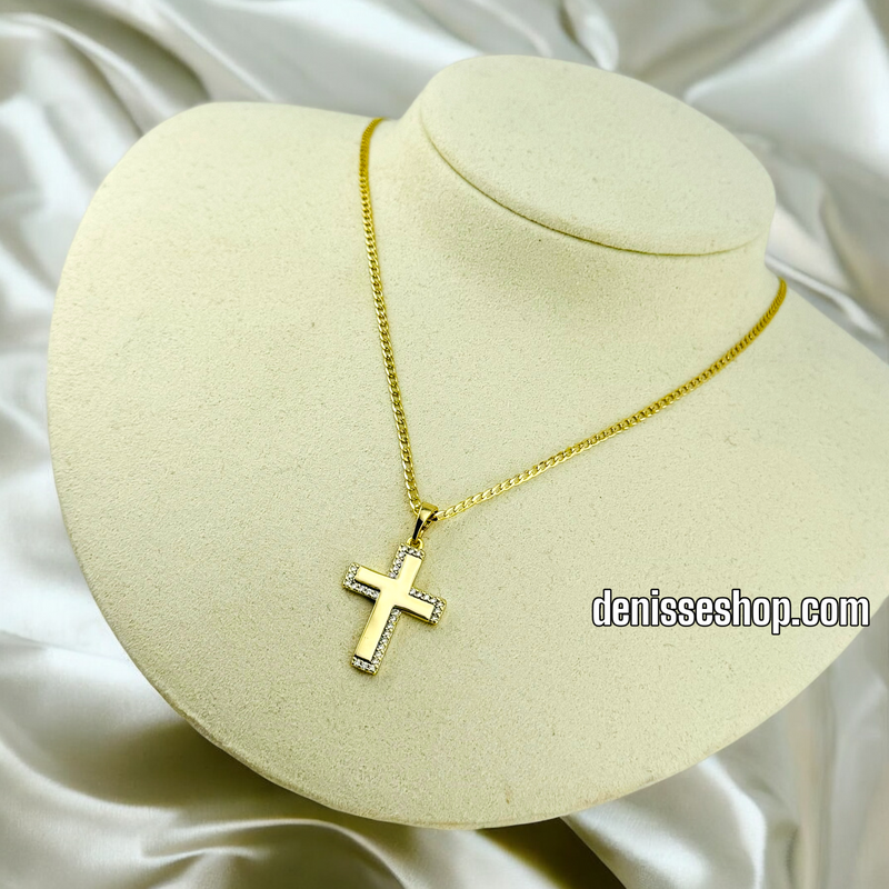 14K GOLD AND WHITE STONE CROSS PENDANT P482