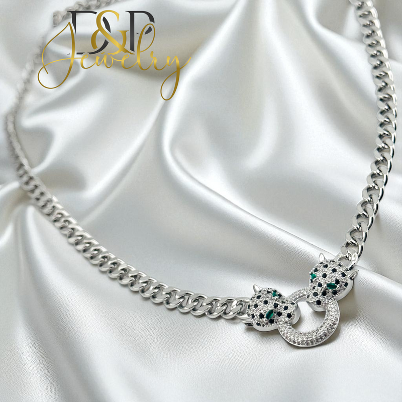 14K WOMAN SILVER PUMA NECKLACE SET N279