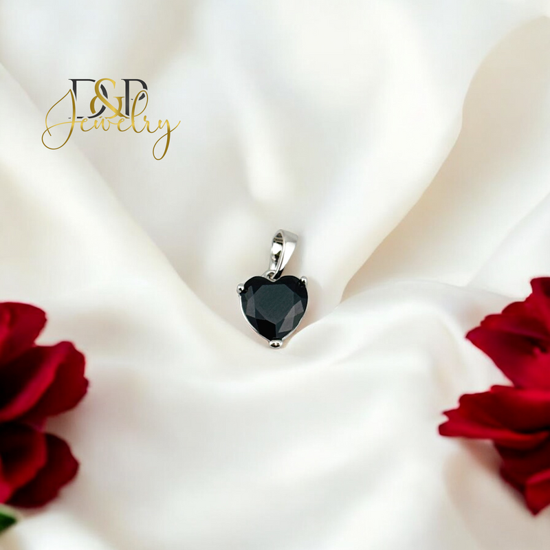 SILVER BLACK HEART PENDANT P801