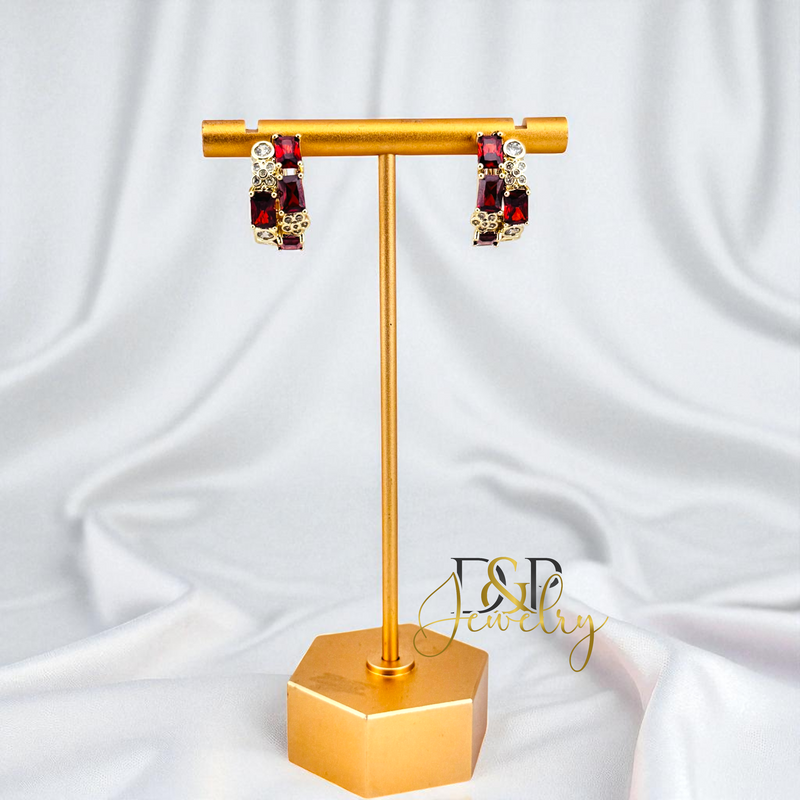 14K GOLD /SHORT COLOR STONES 4 VARIANT HOOP EARRING HP819