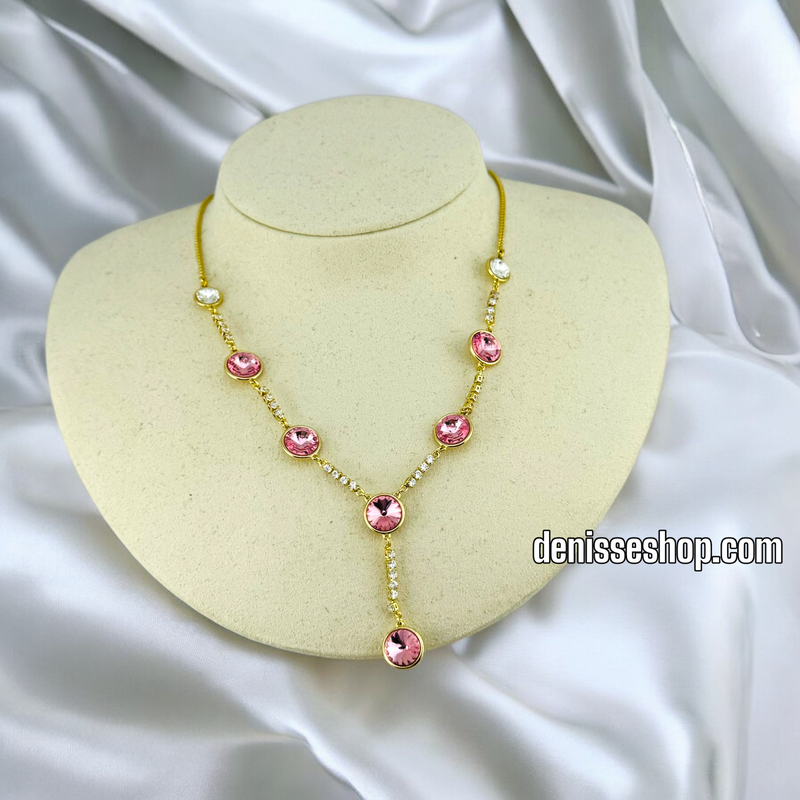 14K / WOMEN PINK AND WHITE STONES NECKLACE N95