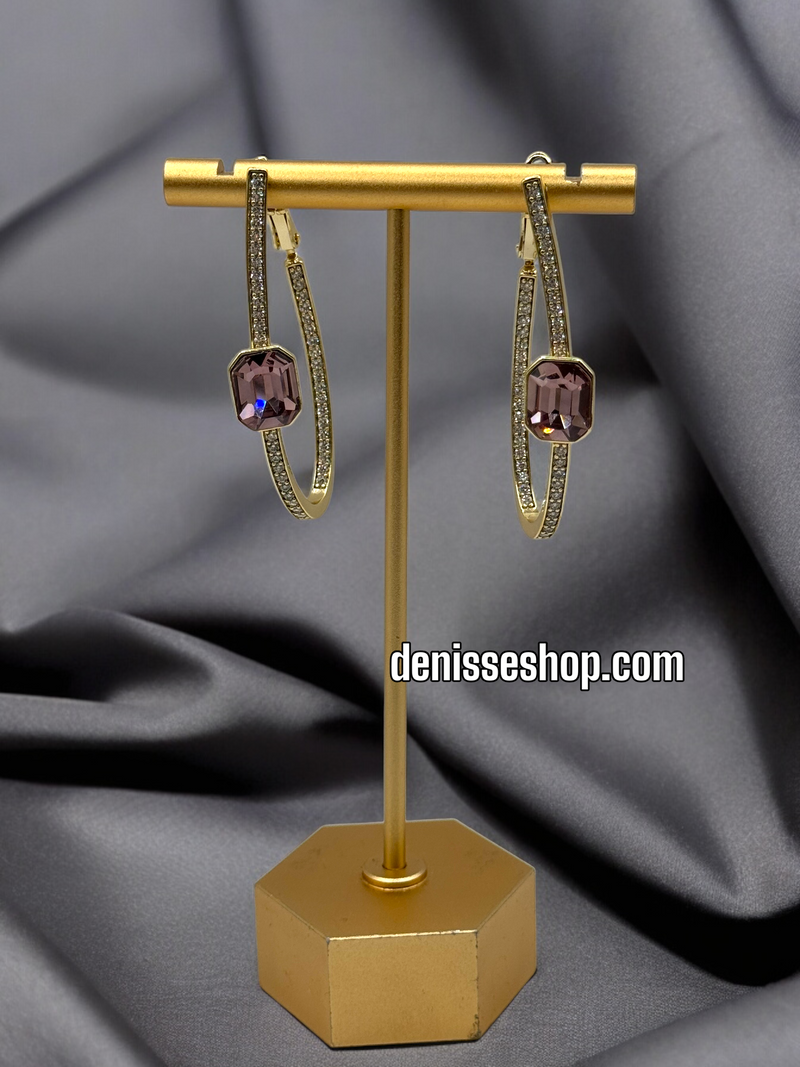 14K PURPLE STONE HOOPS HP365