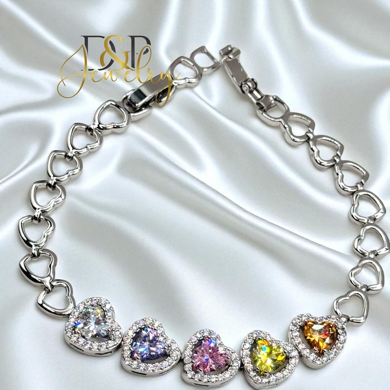 SILVER HEARTS AND MULTICOLOR BRACELET BR777