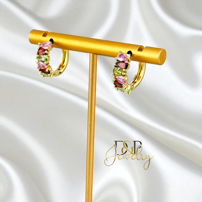 14K GOLD/MULTICOLOR  HOOP EARRING HP797