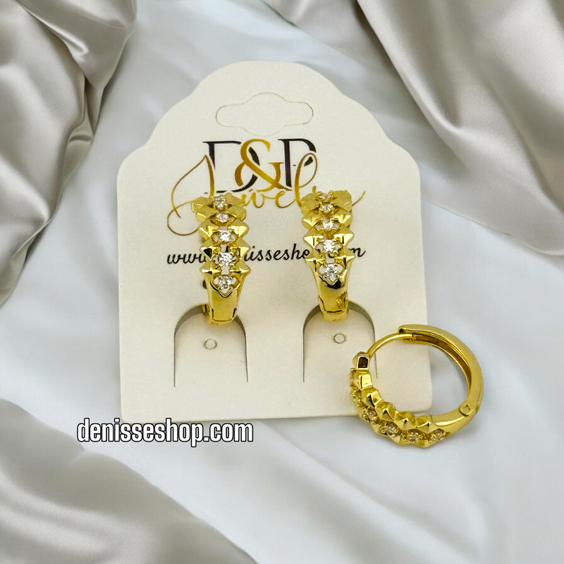 14K GOLD /WHITE CENTER STONES  HOOP EARRING HP508