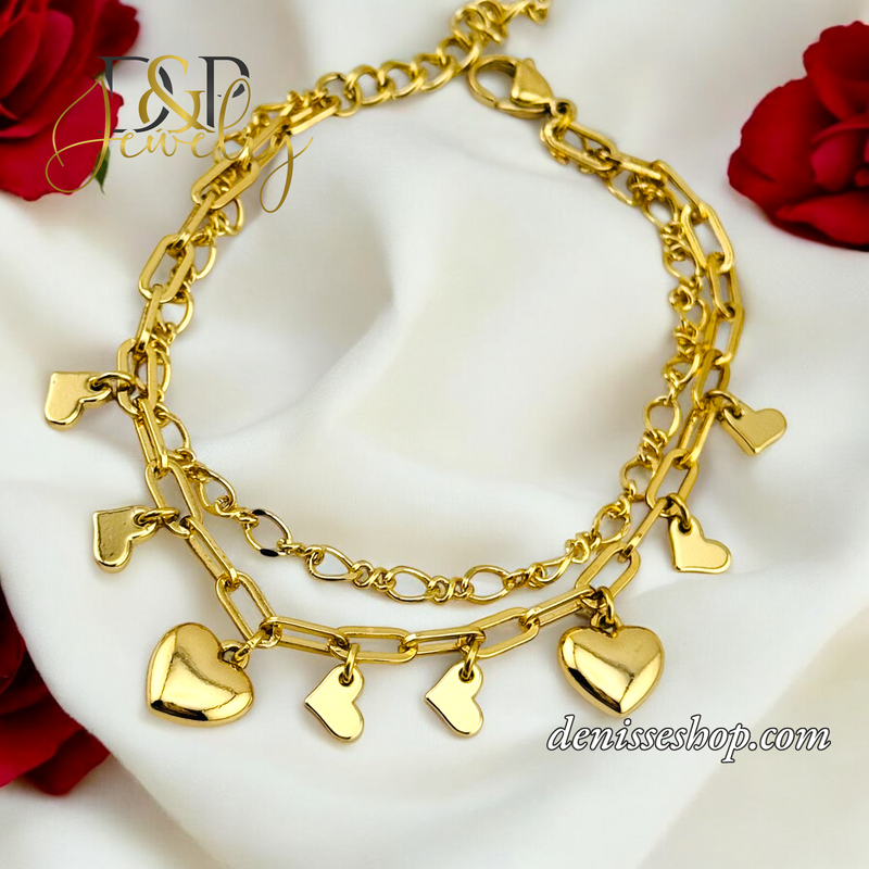 14K DOUBLE CHAIN HEART BRACELET BR676