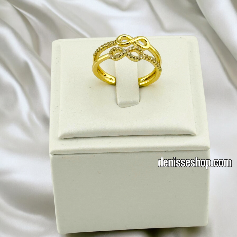 14K GOLD/ WHITE SPARKLES INFINITY  RING (ADJUSTABLE) RG259