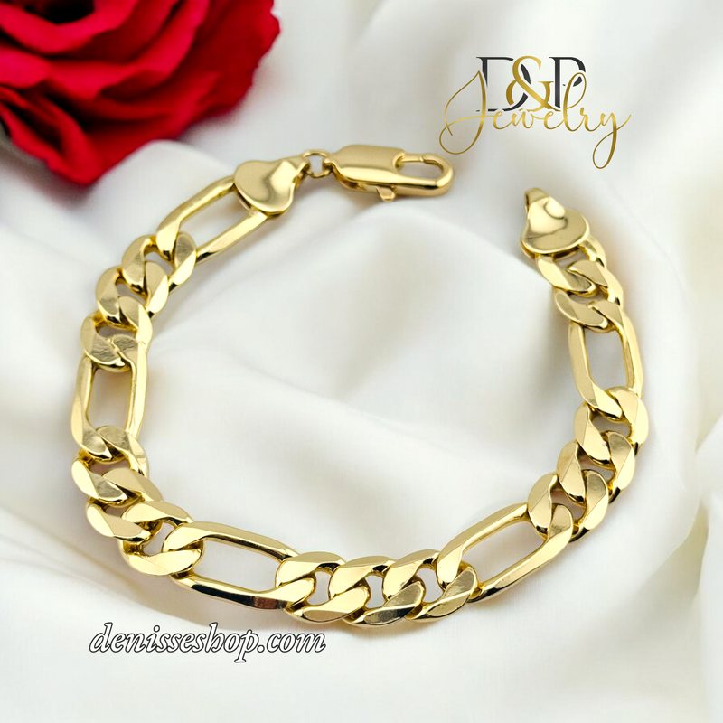 14K FASHION 8MM FIGARO MEN BRACELET 8.5&