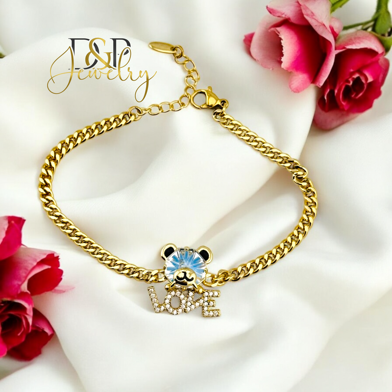 14K BLUE BEAR CUBAN BRACELET BR744