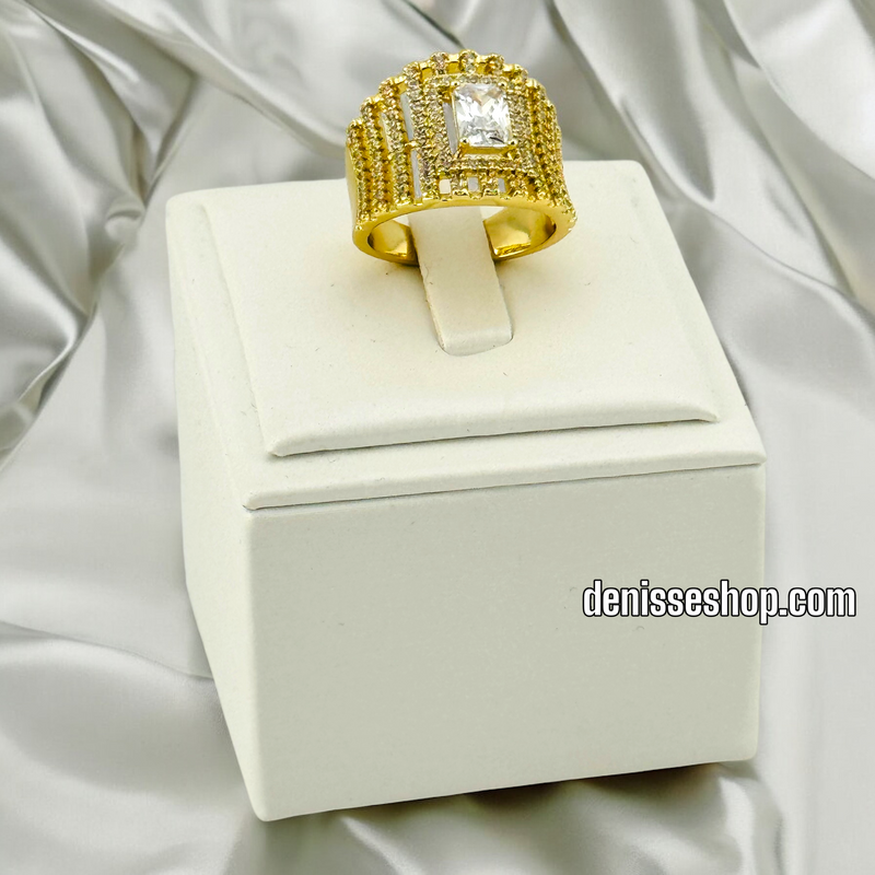 14K GOLD/ WHITE STONE THICK  FASHION  RING RG256