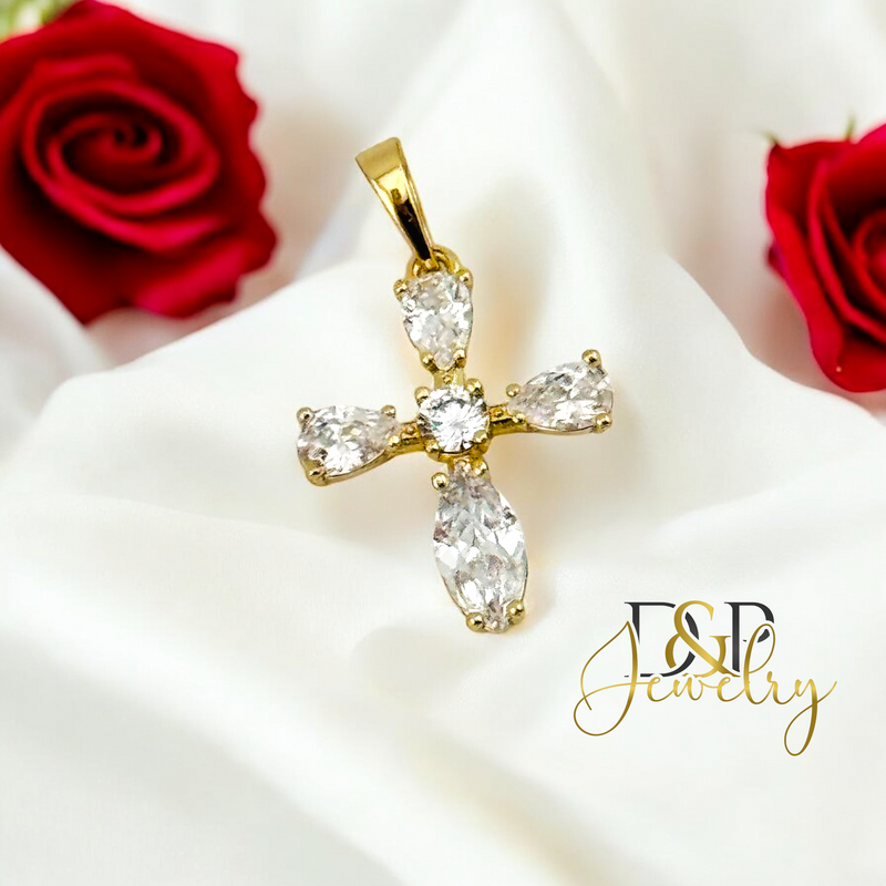14K WHITE STONE CROSS PENDANT P833