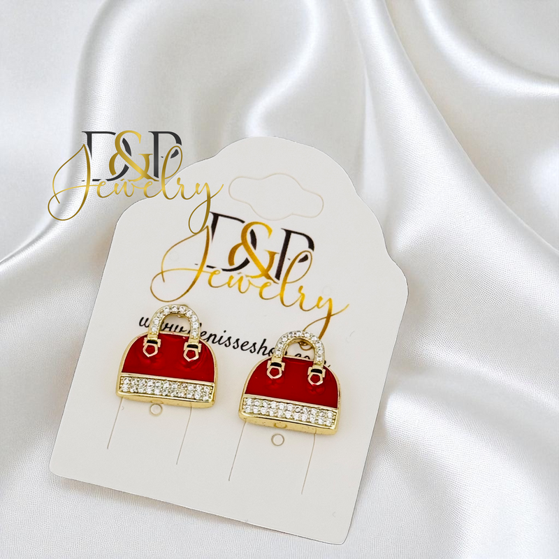 14K GOLD/RED PURSE STUD EARRING E1006