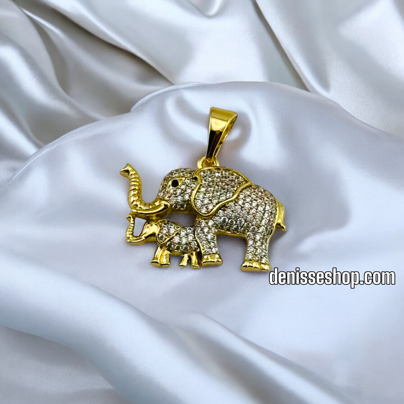 14K GOLD DOUBLE ELEPHANT PENDANT P508