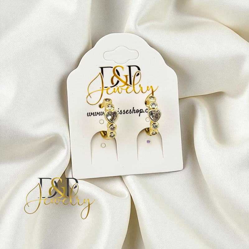 14K HEART SHAPE STONE HOOP EARRING HP854