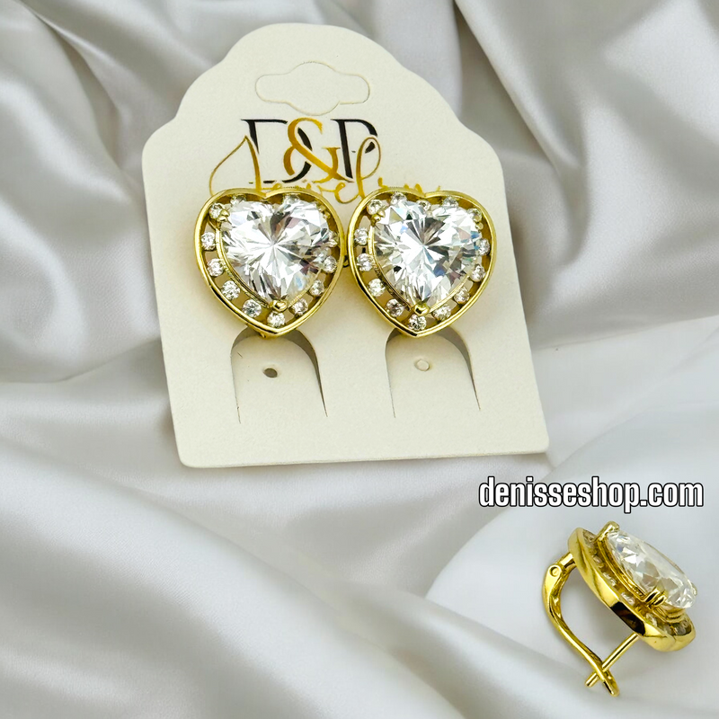 14K FASHION WHITE STONE HEART SHAPED EARRING E654