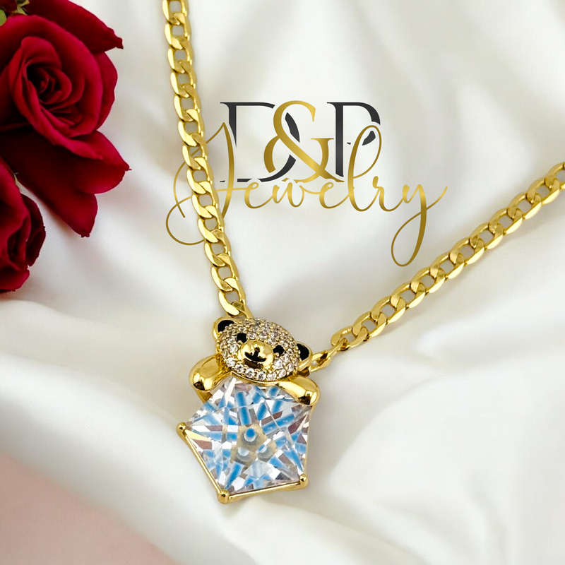 14K BLUE STONE BEAR PENDANT P784