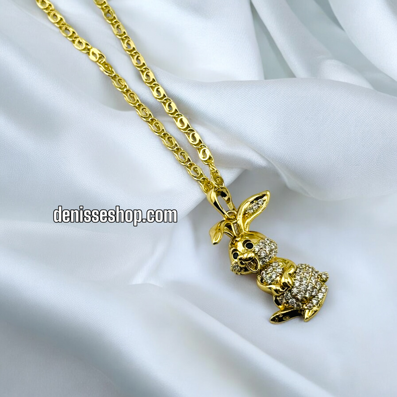 14K GOLD / WHITE STONE BUNNY PENDANT P486