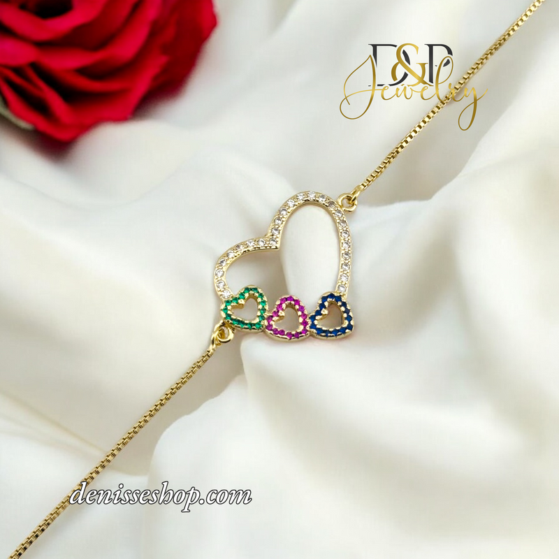 14K FASHION MULTICOLOR HEART BRACELET BR663