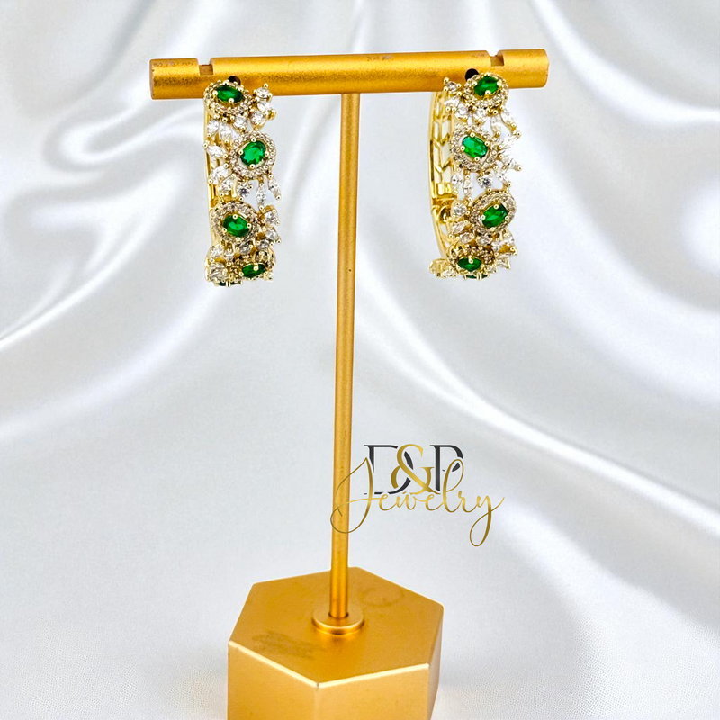 14K GOLD /LONG COLOR STONES 3 VARIANTS HOOP EARRING HP814