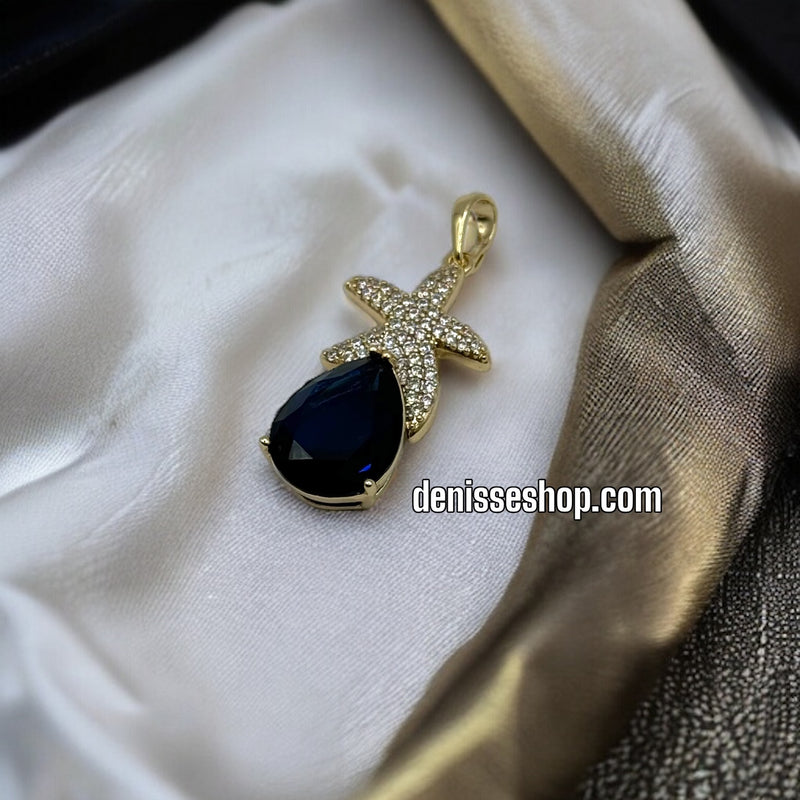 14K DARK BLUE STONE STARFISH PENDANT P208 (CHAIN NOT INCLUDED)