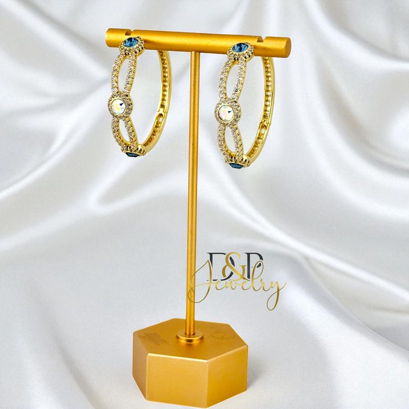 14K GOLD /LONG COLOR  STONES 3 VARIANTS HOOP EARRING HP826