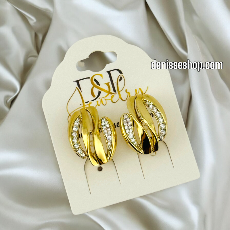 14K GOLD / WHITE STONE HUGGIES EARRING E673