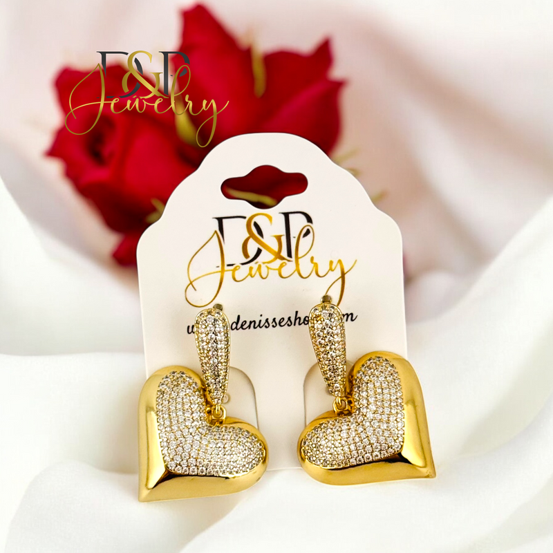 14K LONG HEART EARRING E892