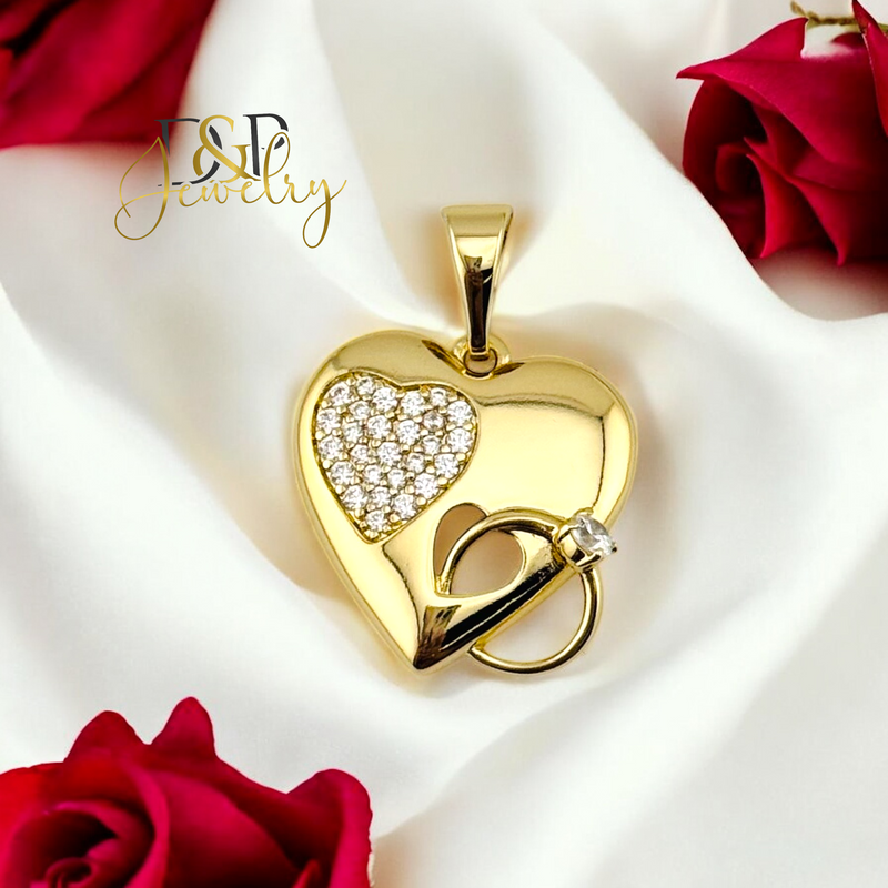 14K HEART AND RING PENDANT P824
