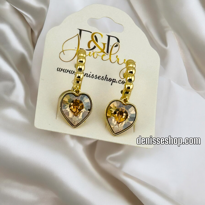 14K WOMEN /HEART STONE HOOP EARRING