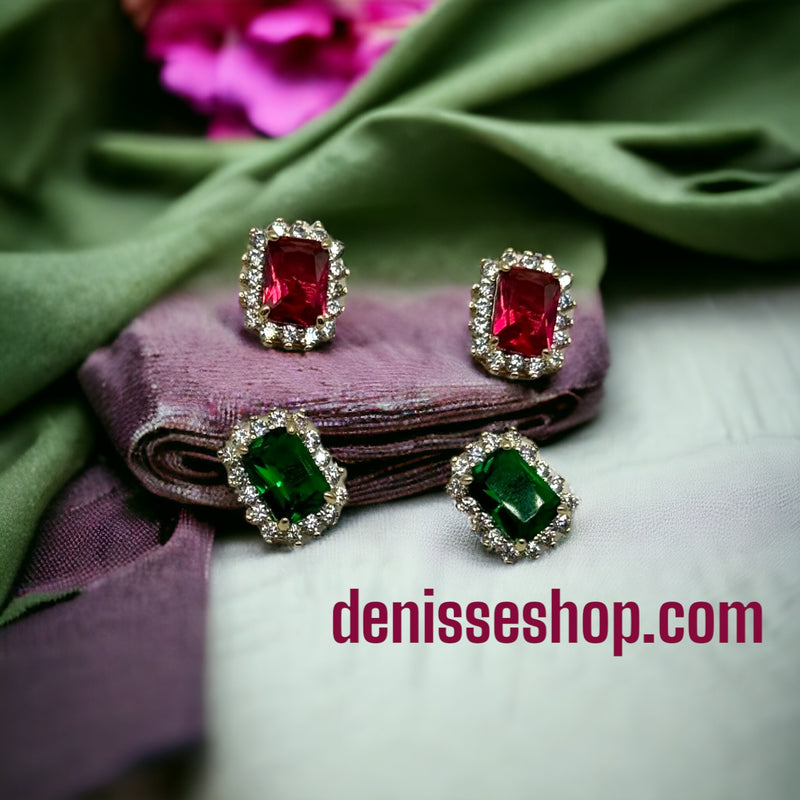 14K Green and Red Stone Earrings E222