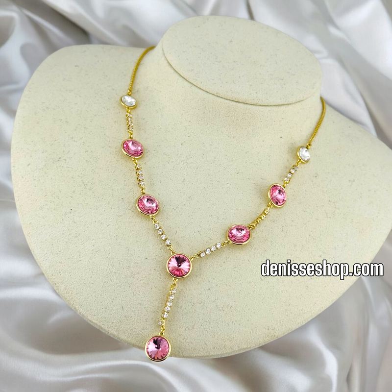 14K / WOMEN PINK AND WHITE STONES NECKLACE N95