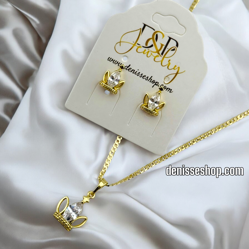 14K WOMAN/GIRL CROWN NECKLACE SET N162