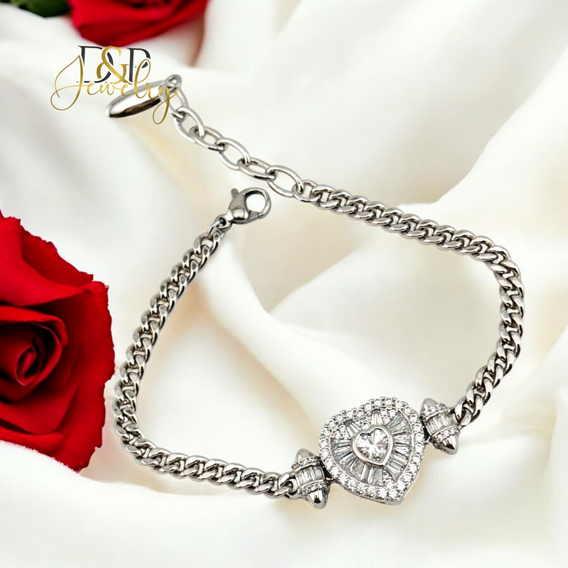 SILVER ELEGANT HEART BRACELET BR729