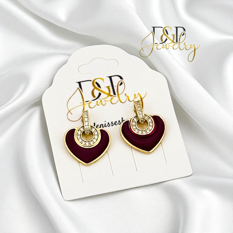 14K RED HEART EARRING E987